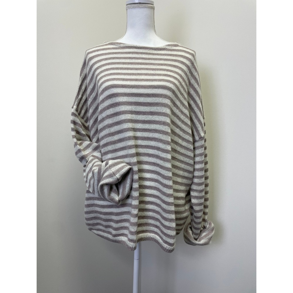 AllSaints Casso Jumper Striped Mohair Blend Oversized Knit Sweater XS/S Taupe
